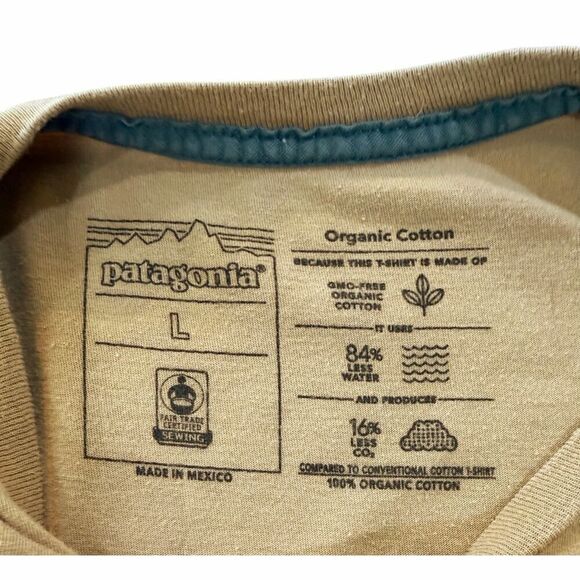 Patagonia Mens SZ L Tan P-6 Logo Responsibili-Tee Organic Cotton Crew Neck Shirt - Picture 8 of 14